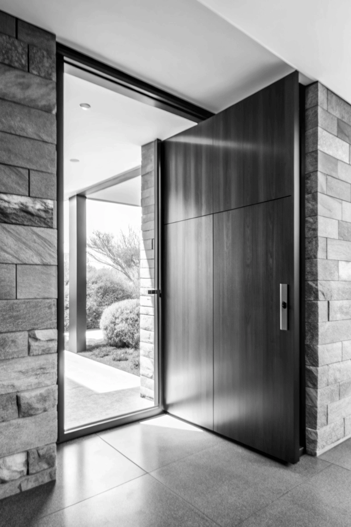 residential pivot door black and white