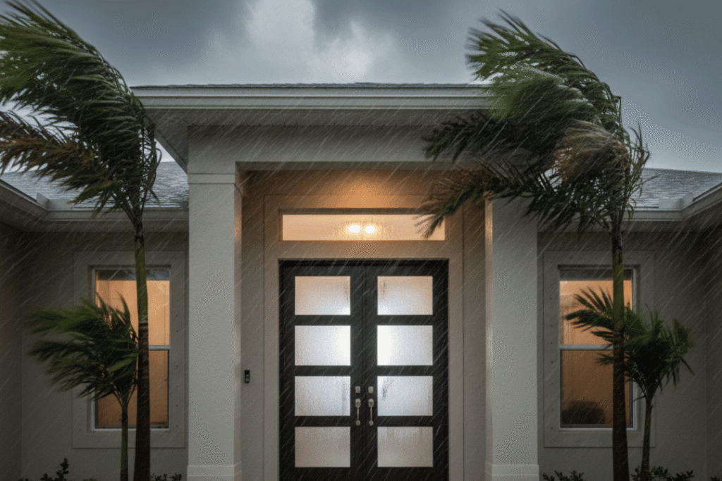 florida home entry door during storm conditions