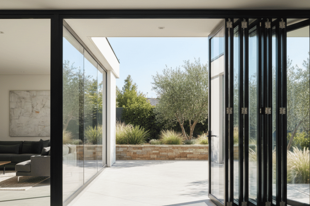 Hurricane-rated folding glass door system
