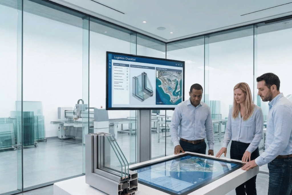 Custom glass window design consultation with interactive digital plans and profile samples