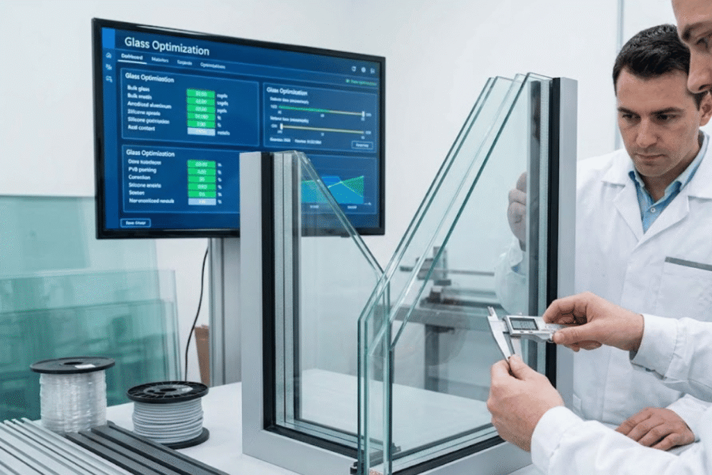 Double-glazed glass window testing using digital caliper and performance optimization software