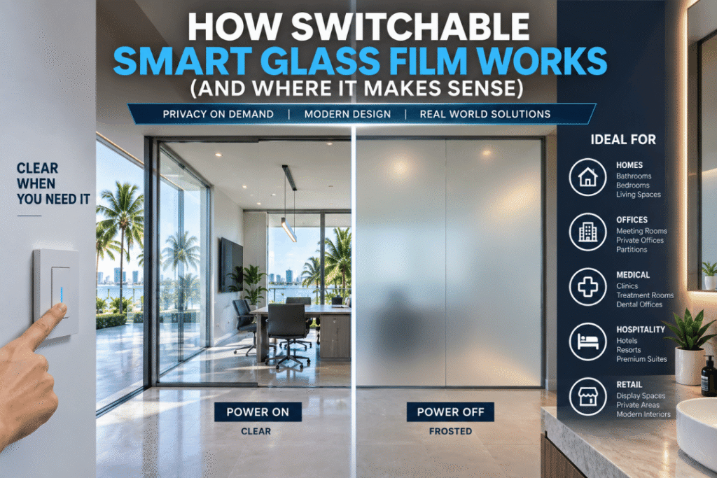 How Switchable Smart Glass Film Works (And Where It Makes Sense) - Guardian Shield Windows and Doors
