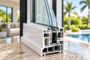 HVHZ impact window glass and frame cross-section